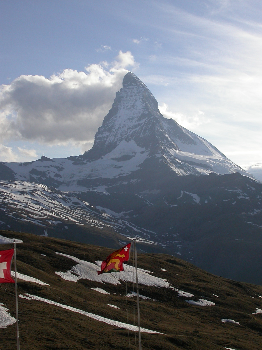 The Matterhorn against a clouded sky, seen from Zermatt